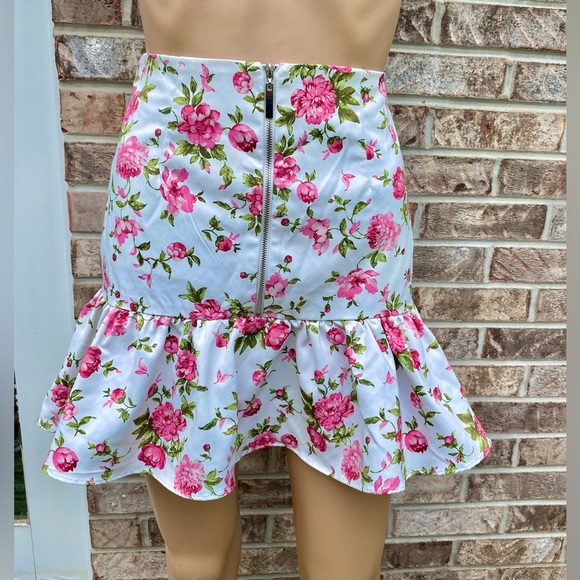 White/Pink/Green Flirty Floral Ruffle Fashion Nova Mini Skirt - Picture 4 of 8